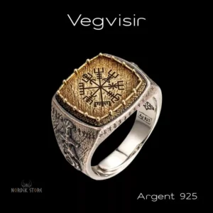 chevalière viking Vegvísir du gardien d’Odin en argent, cadeau