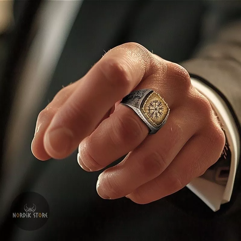 chevalière viking Vegvísir du gardien d’Odin en argent, cadeau homme