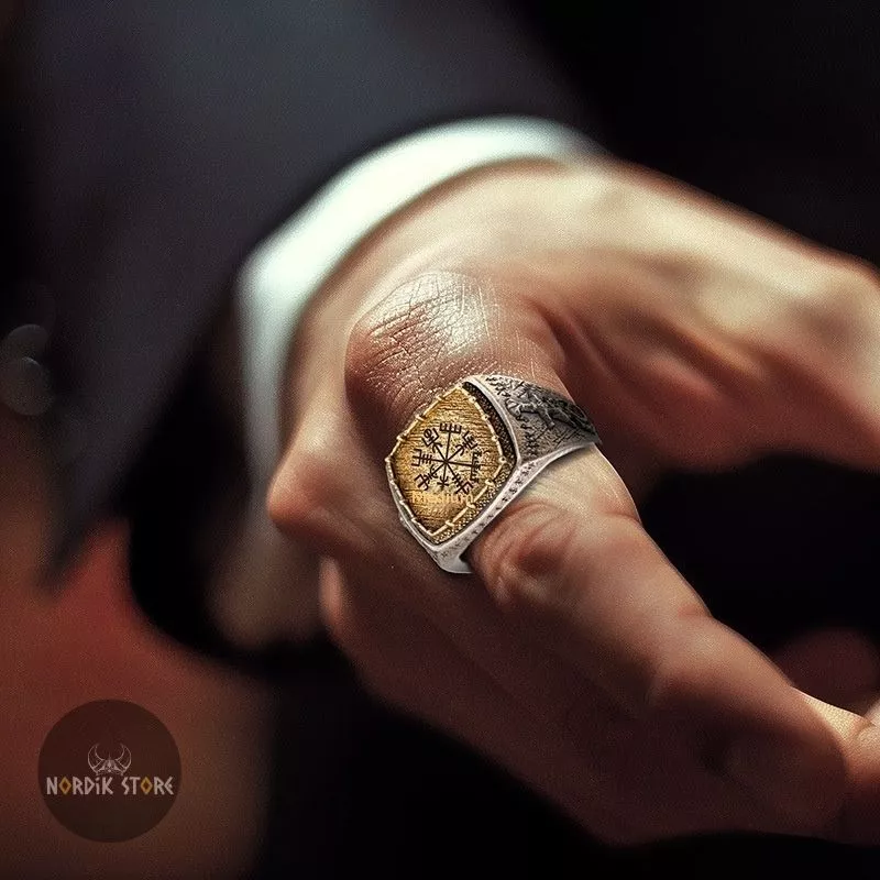 chevalière viking Vegvísir du gardien d’Odin, cadeau homme