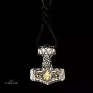collier viking Mjöllnir des anciens Jarls en argent et cordon ciré