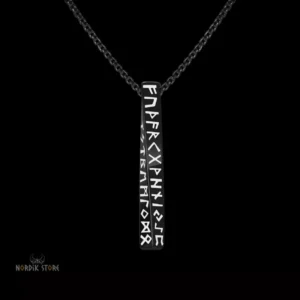 pendentif viking Pilier des 24 Runes en acier noir, cadeau